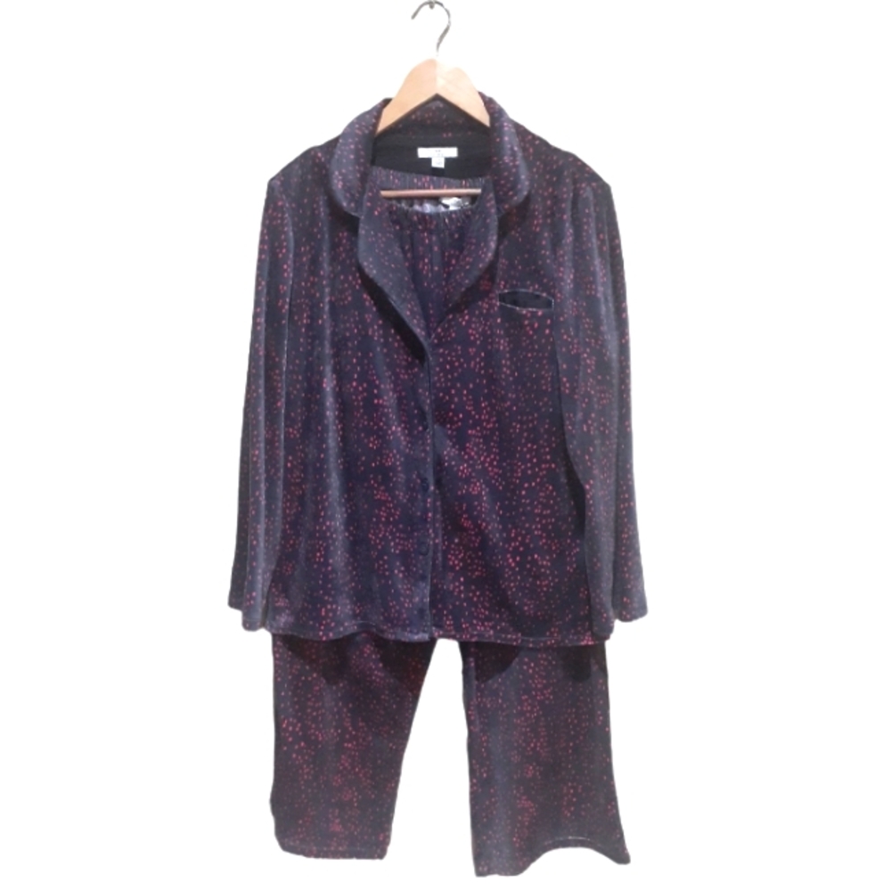 H Halston Women's 2-Piece Pajama Set Matching Top Pant Gray with Pink Size Large